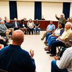 **Prompt:** A group of diverse citizens participating in a town hall meeting, passionately discussing local policies with city officials. Focus on the interaction and engagement, highlighting the importance of citizen involvement in shaping their community. The scene should reflect a vibrant and democratic atmosphere.
