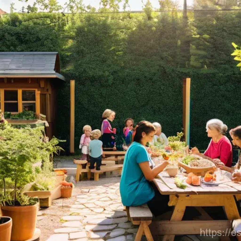 의도적 공동체의 건강한 관계 구축하기 - **Shared Harvest Festival in a Vibrant Intentional Community**
    A wide shot of a bustling, vibran...