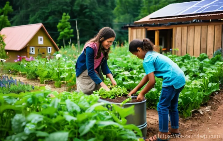 의도적 공동체의 건강한 관계 구축하기 - **Shared Harvest Festival in a Vibrant Intentional Community**
    A wide shot of a bustling, vibran...