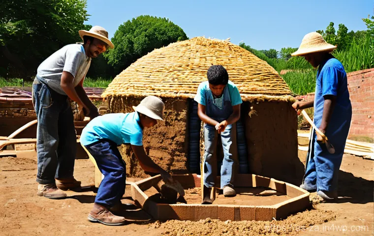 의도적 공동체에서의 아이디어 공유 및 발전 방법 - A vibrant, wide-angle shot of a diverse group of 6-8 adults and 2-3 children (all wearing comfortabl...