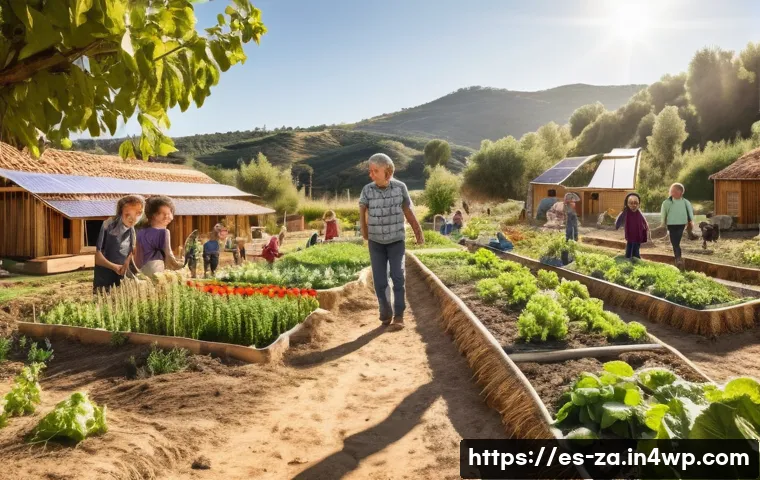 의도적 공동체의 친환경 생활 실천 방안 - **Ecovillage Harmony: A Diverse Community in a Sustainable Landscape**
An idyllic, wide-angle sh...