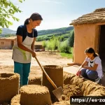 Home 20 의도적 공동체에서의 직업 훈련 프로그램 운영 - **Prompt 1: Intergenerational Bioconstruction Workshop in a Spanish Eco-village**
"A vibrant, su...