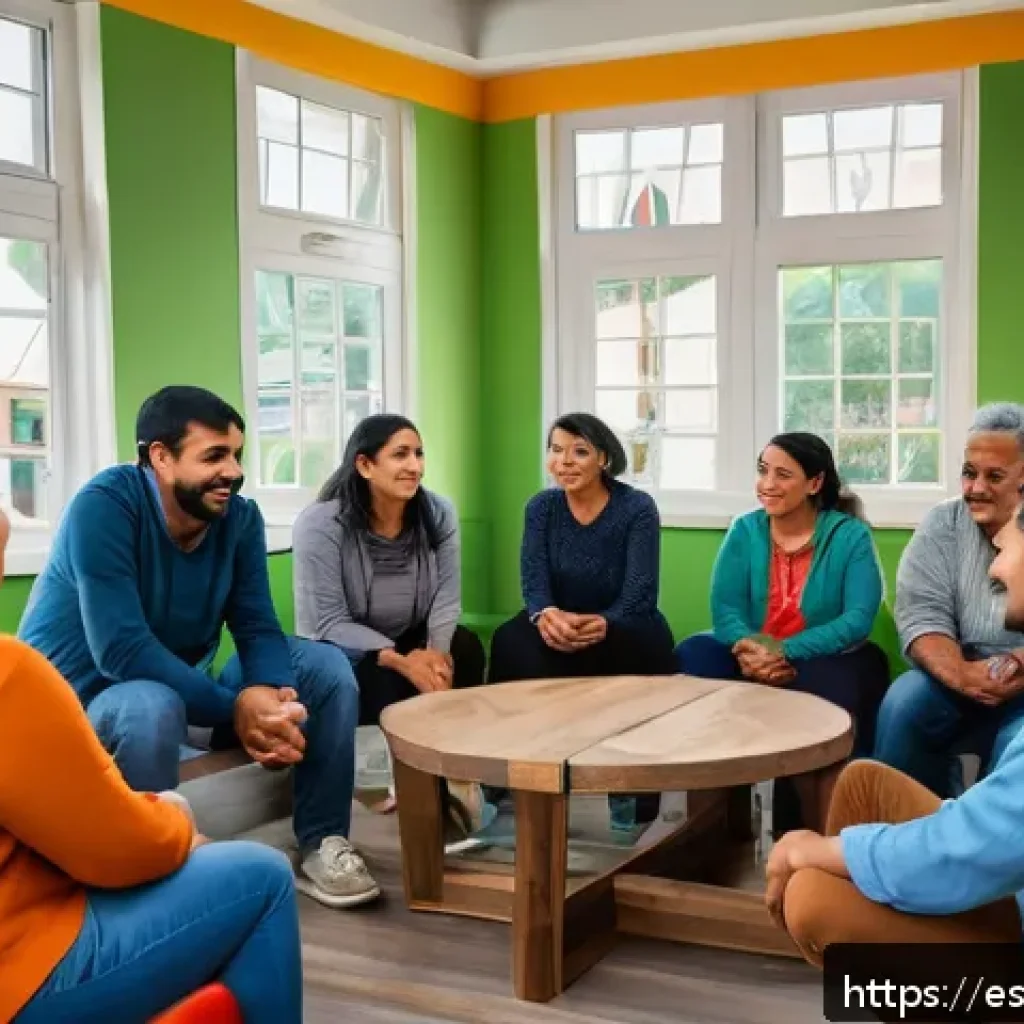 의도적 공동체 내에서의 갈등 해결 방법 - A diverse group of Hispanic neighbors gathered in a bright, cozy community center in a Latin America...