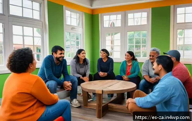 의도적 공동체 내에서의 갈등 해결 방법 - A diverse group of Hispanic neighbors gathered in a bright, cozy community center in a Latin America...