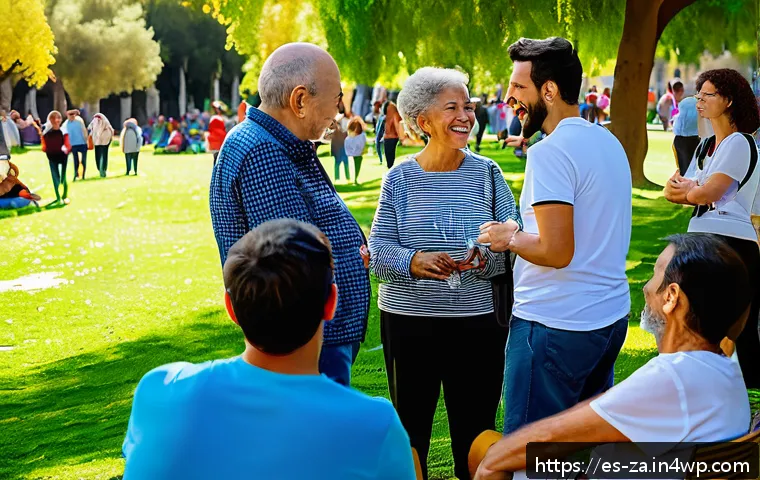 의도적 공동체 내에서의 자원 공유 모델 - A vibrant community gathering in a sunny urban park in Spain, diverse group of adults and elderly pe...